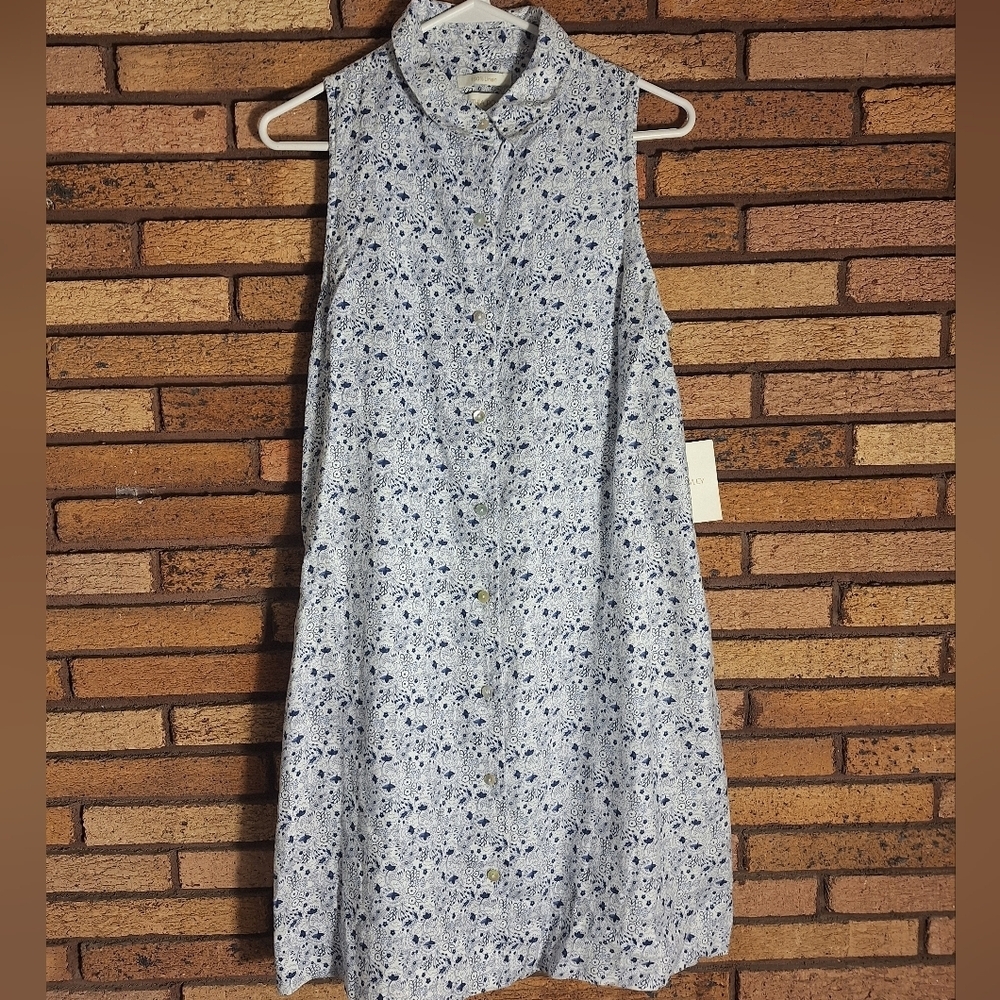 NWT Cynthia Rowley Small Blue and White Floral Linen Dress